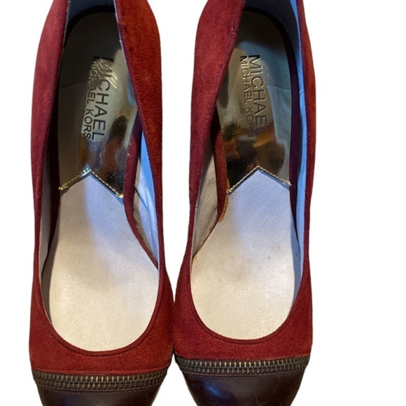 Michael Kors Shoes - Michael Kors Burgundy Suede Pumps with Brown Leather Cap Toe
